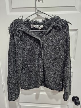 Y2k SARAH Bentley Button-Front Textured Black & Gray Women's Cardigan Sweater